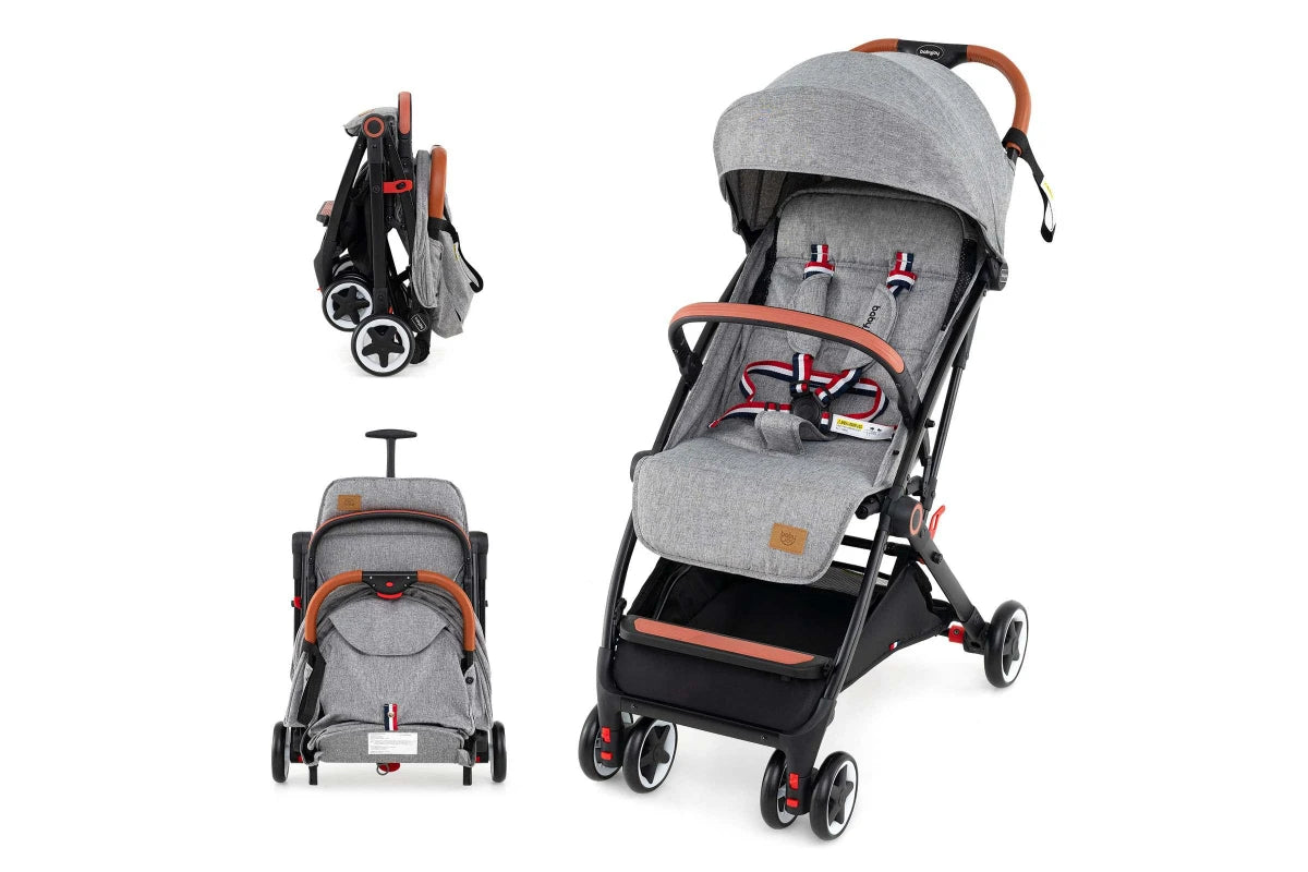 Costway Folding Stroller & Pushchair Pram w/Adjustable Backrest & Footrest & 5-Point Harness Grey