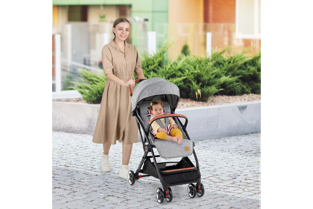 Costway Folding Stroller & Pushchair Pram w/Adjustable Backrest & Footrest & 5-Point Harness Grey