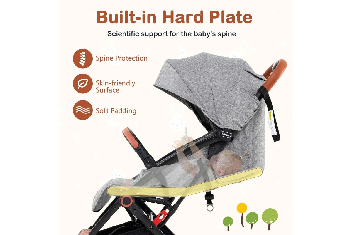 Costway Folding Stroller & Pushchair Pram w/Adjustable Backrest & Footrest & 5-Point Harness Grey