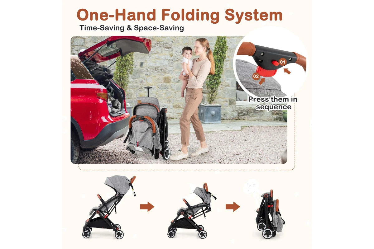 Costway Folding Stroller & Pushchair Pram w/Adjustable Backrest & Footrest & 5-Point Harness Grey