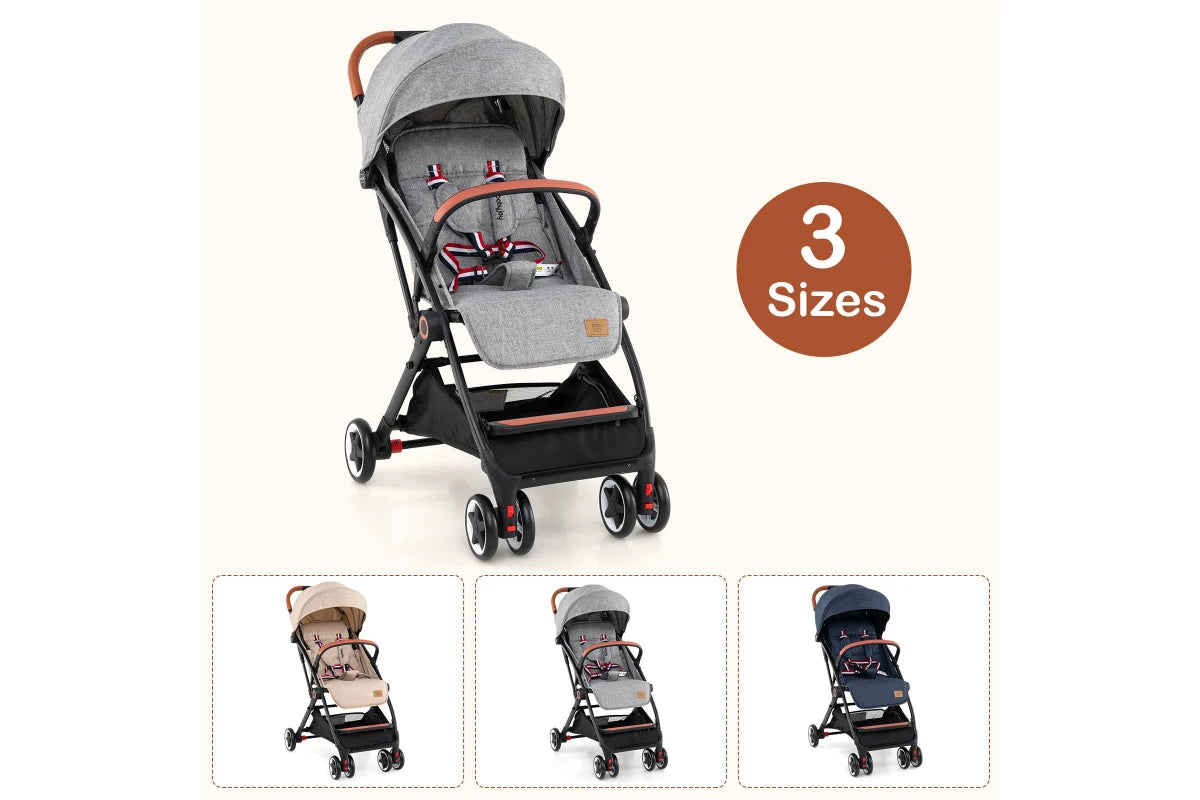 Costway Folding Stroller & Pushchair Pram w/Adjustable Backrest & Footrest & 5-Point Harness Grey