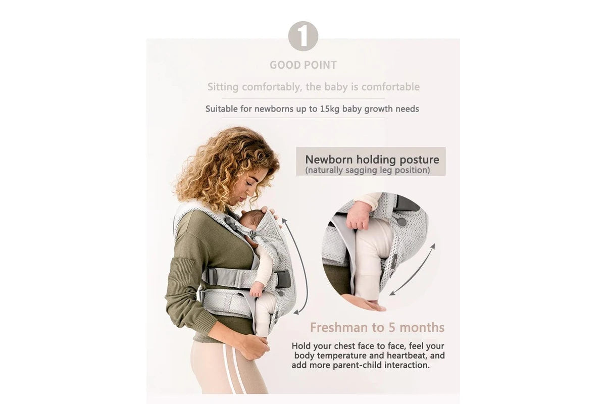 Ergonomic Baby Carrier Backpack Breathable Support Harmony Silver Gray