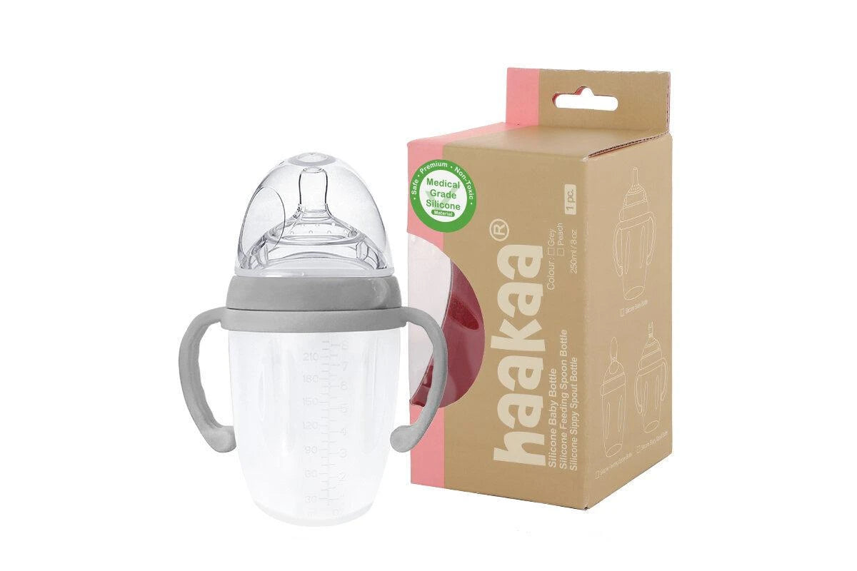 Haakaa Silicone Baby Bottle - Grey (250ml)