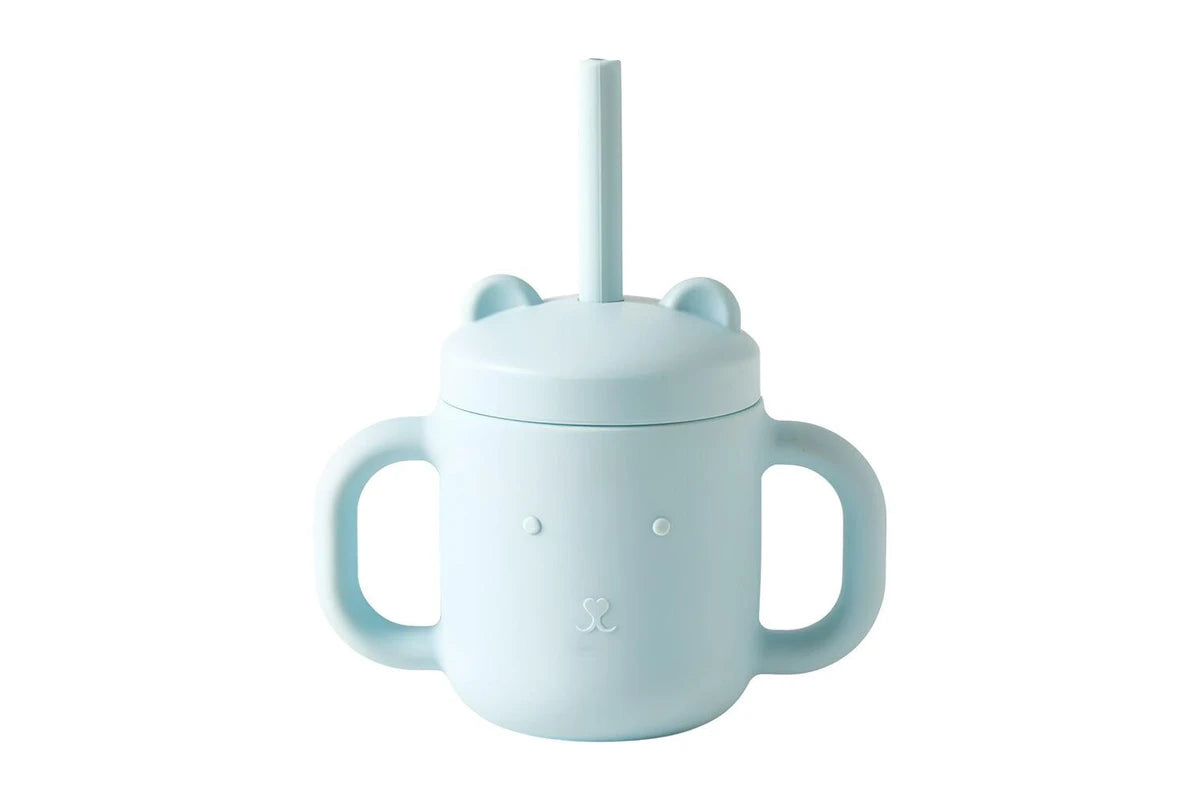 Jiggle & Giggle Riley Silicone Sippy Cup w/ Straw Baby Dinnerware Blue