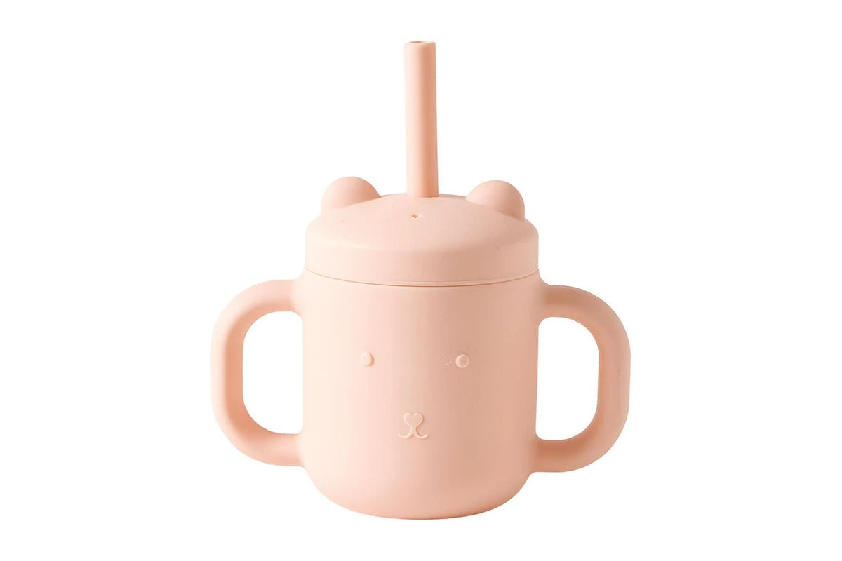 Jiggle & Giggle Riley Silicone Sippy Cup w/ Straw Baby Dinnerware Peach