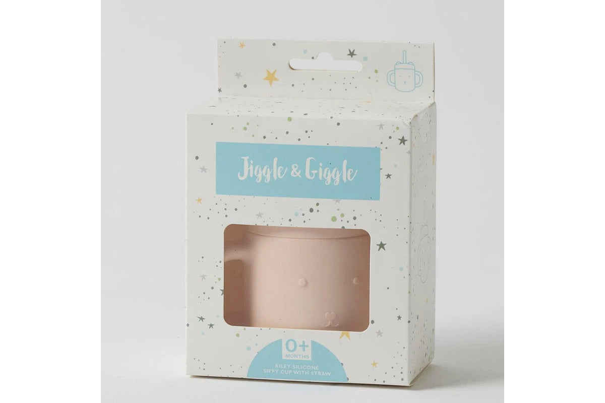 Jiggle & Giggle Riley Silicone Sippy Cup w/ Straw Baby Dinnerware Peach