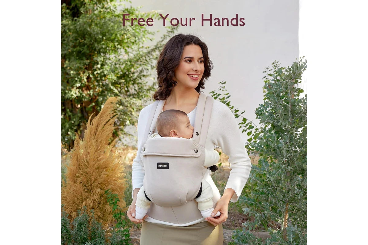 Momcozy Khaki Cotton 3 in 1 Lumbar Support Handsfree Baby Carrier 3-24Months NEW