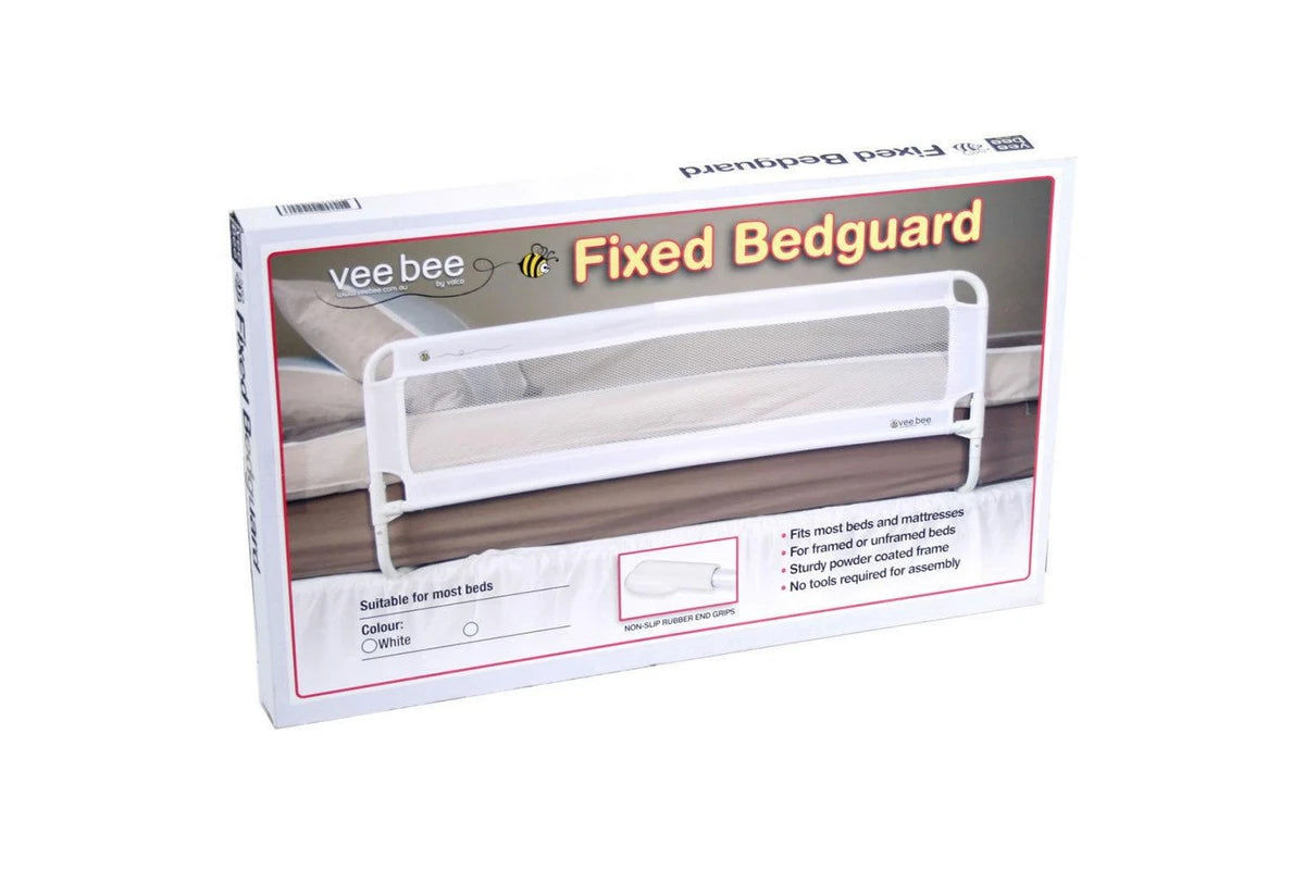 Vee Bee Bed Rail Guard 105cm White Fixed Safety Cot Fits Most Beds Rubber Grips
