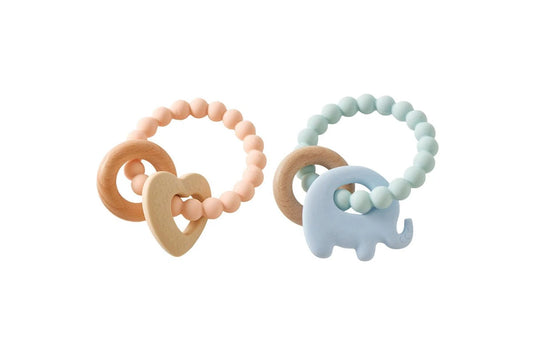 Jiggle & Giggle Silicone Wood Baby Teether Toy BPA Free Wren Assorted