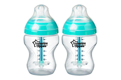 2PK Tommee Tippee Baby 0m+ 260ml Bottle w Heat Sensing Tube Silicone Teat Clear