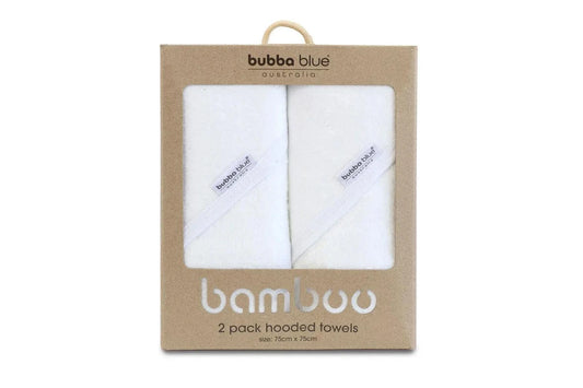 2pc Bubba Blue Bamboo Cotton Hooded Baby/Newborn/Infant Bath Towels White