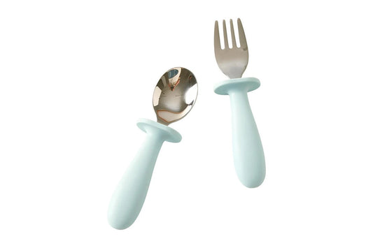 2pc Jiggle & Giggle Riley Cutlery Dishwasher-safe Toddler Dinnerware Blue
