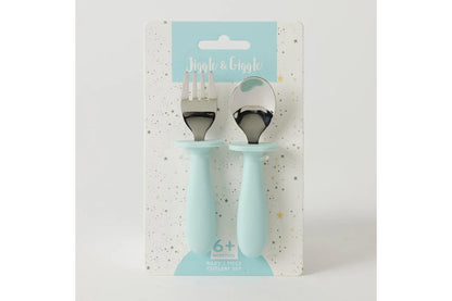 2pc Jiggle & Giggle Riley Cutlery Dishwasher-safe Toddler Dinnerware Blue