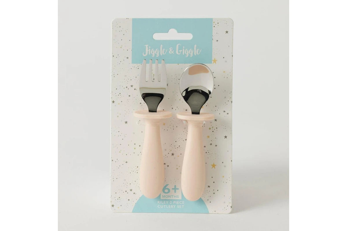 2pc Jiggle & Giggle Riley Cutlery Dishwasher-safe Toddler Dinnerware Peach