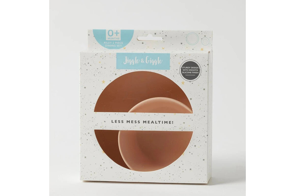 2pc Jiggle & Giggle Riley Silicone Dining Baby/Toddler Dinnerware Peach