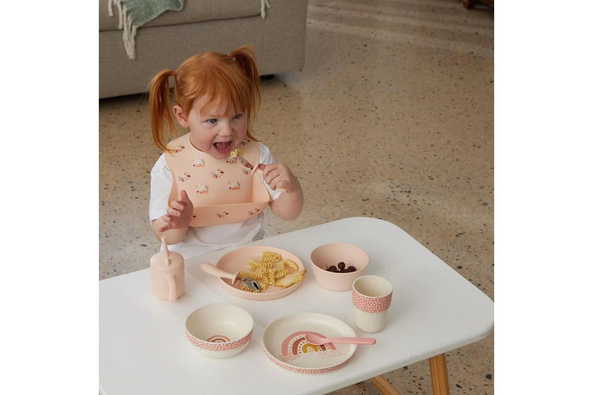 2pc Jiggle & Giggle Riley Silicone Dining Baby/Toddler Dinnerware Peach