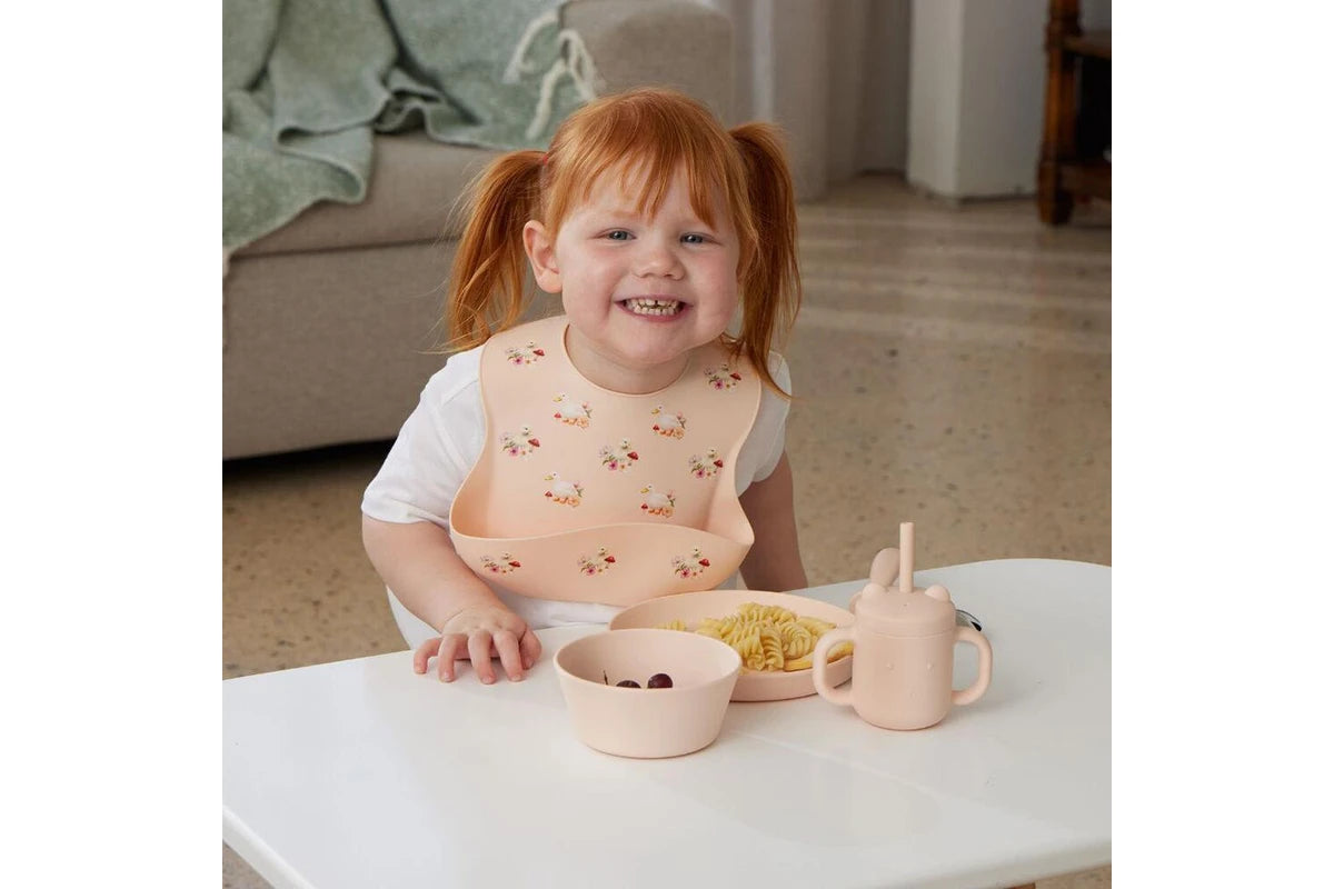 2pc Jiggle & Giggle Riley Silicone Dining Baby/Toddler Dinnerware Peach