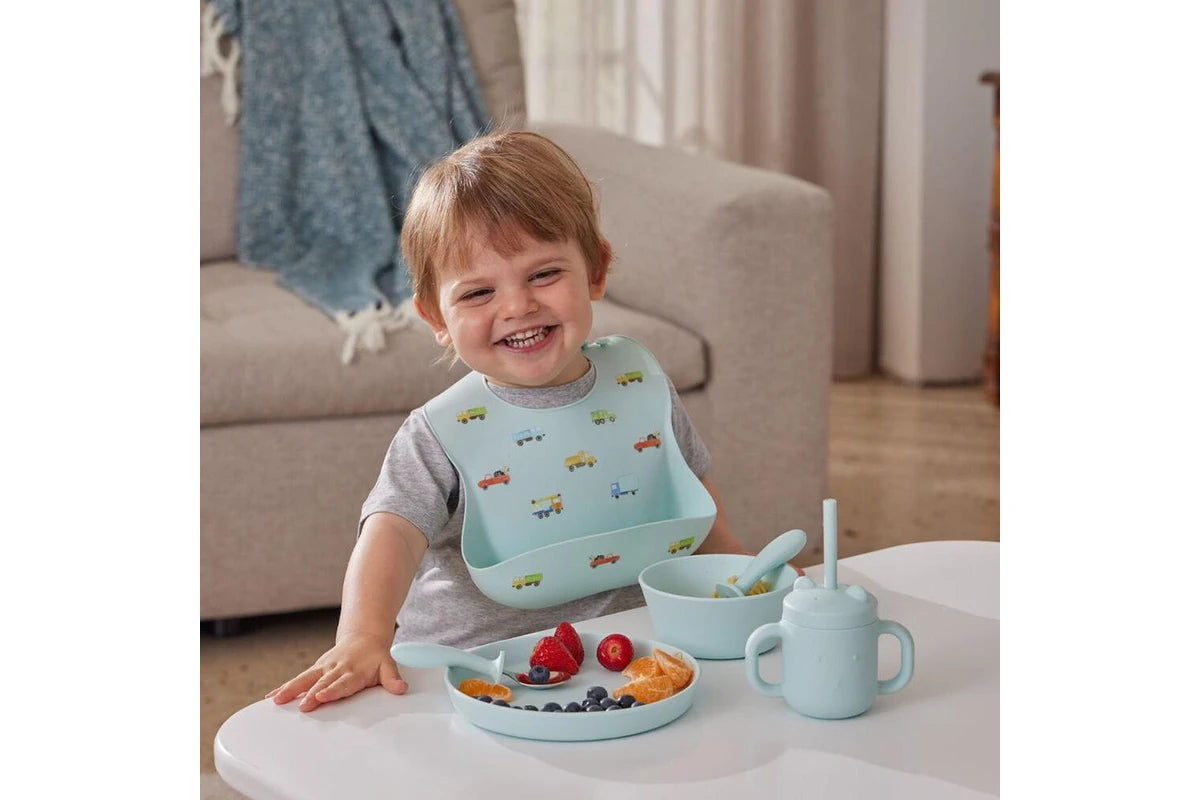 2pc Jiggle & Giggle Riley Silicone Dining Baby/Todler Dinnerware Blue