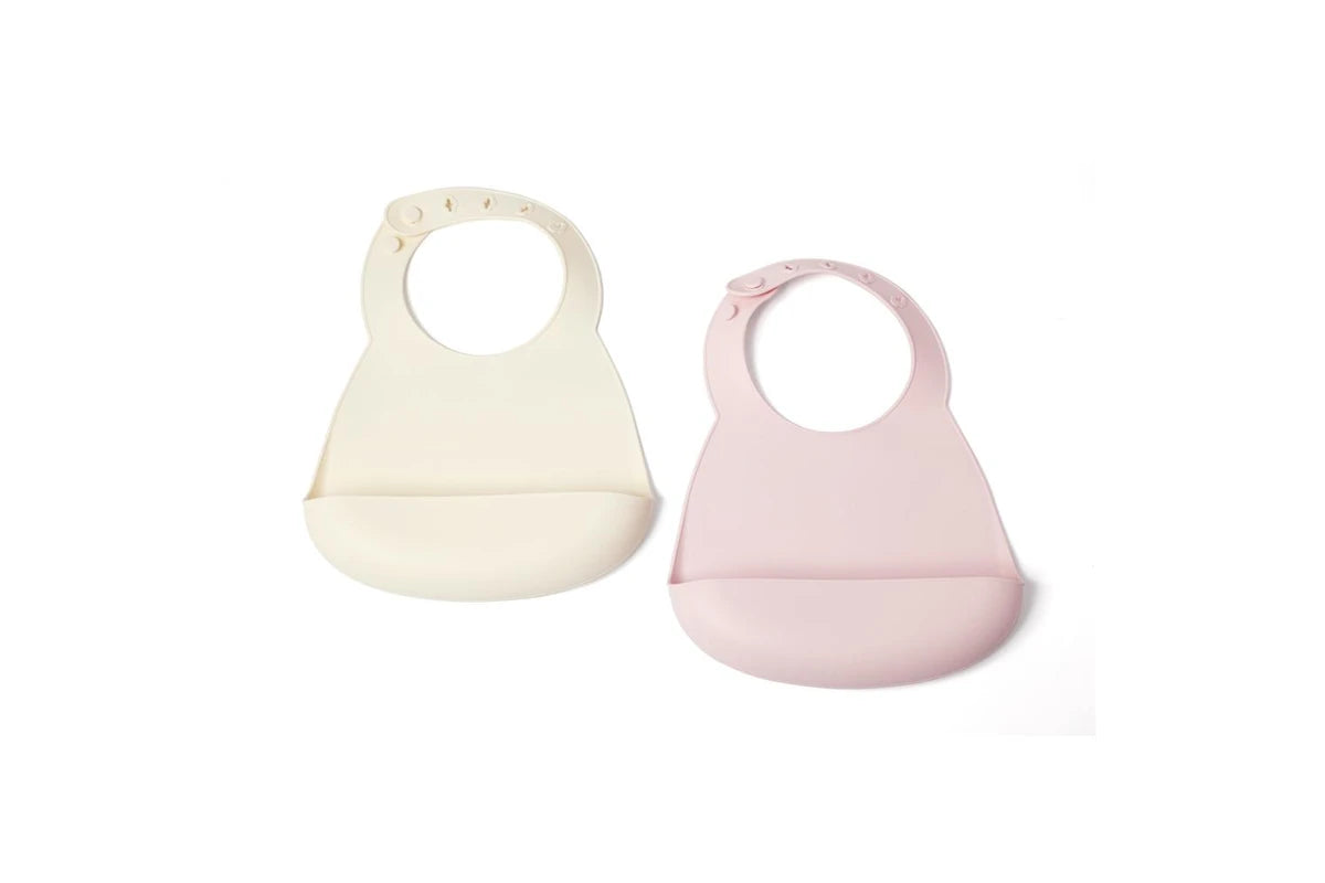 2pc My Pure Silicone Baby/Toddler Feeding Bib Set - Blush and Pannacotta 4M+
