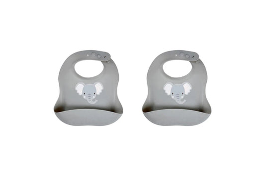 2x Splosh Baby Elephant Silicone Feeding Bib Adjustable Food Catcher 24cm GRY 0+
