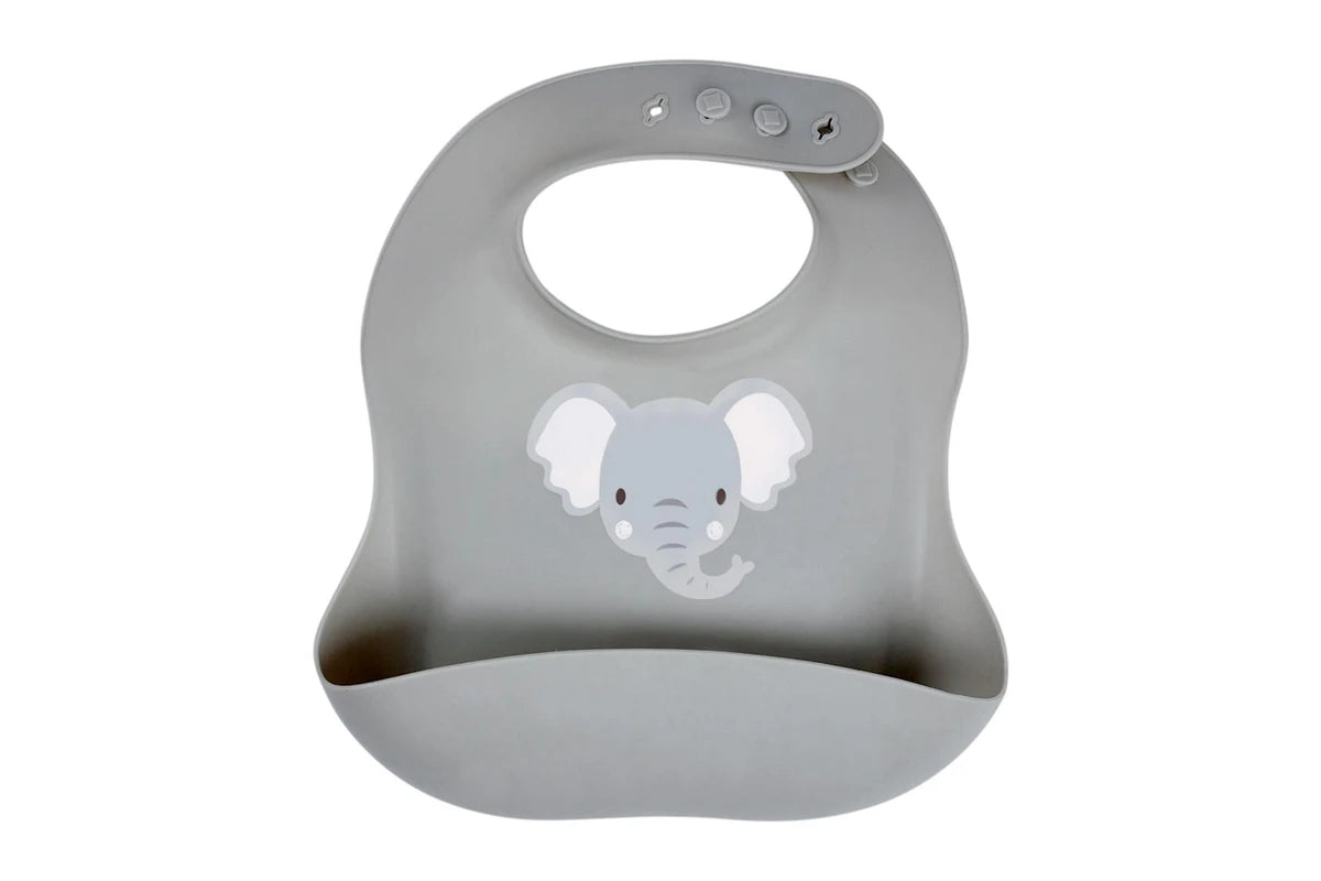 2x Splosh Baby Elephant Silicone Feeding Bib Adjustable Food Catcher 24cm GRY 0+