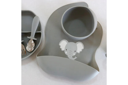 2x Splosh Baby Elephant Silicone Feeding Bib Adjustable Food Catcher 24cm GRY 0+