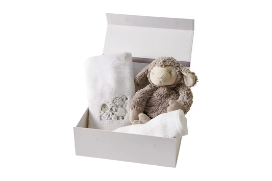 3pc Jiggle & Giggle Sheep Plush Towel Blanket Hamper Gift Set Grey