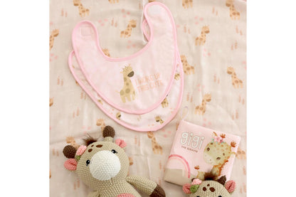 4pc Splosh Baby Infant Giraffe Cotton Feeding Bib Terry Absorbent 22x30cm Pink