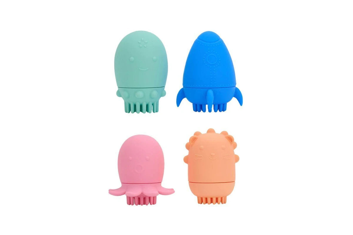 Annabel Trends Silicone Baby Bath Time Toy Rocket Squid & Octopus Lion Combo Set