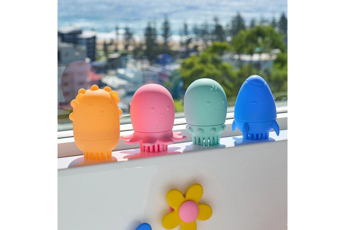 Annabel Trends Silicone Baby Bath Time Toy Rocket Squid & Octopus Lion Combo Set