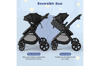 Costway 2in1 Convertible Pram Portable Folding Stroller Lightweight Stroller w/Storage Bag Black