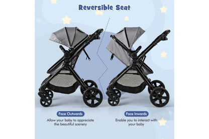Costway 2in1 Convertible Pram Portable Folding Stroller Lightweight Stroller w/Storage Bag Grey