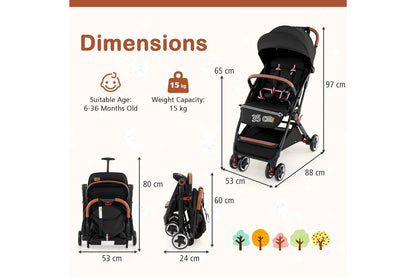 Costway Foldable Travel Stroller w/Canopy & Storage Basket Adjustable Aluminum Frame Dash Pram Pushchair