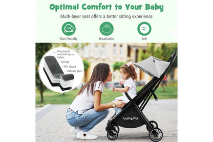 Costway Folding Stoller Portable Stroller w/Adjustable Canopy Gravity Folding Design Grey