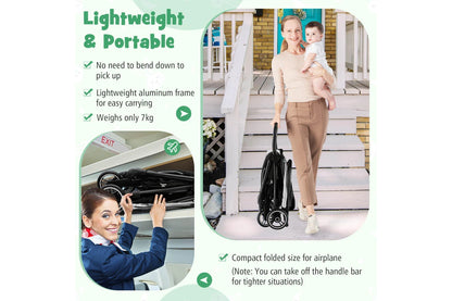 Costway Folding Stoller Portable Stroller w/Adjustable Canopy Gravity Folding Design Grey