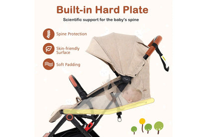 Costway Folding Stroller & Pushchair Pram w/Adjustable Backrest & Footrest & 5-Point Harness Beige