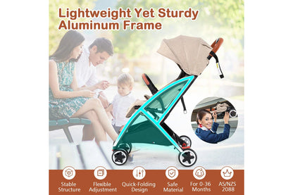 Costway Folding Stroller & Pushchair Pram w/Adjustable Backrest & Footrest & 5-Point Harness Beige