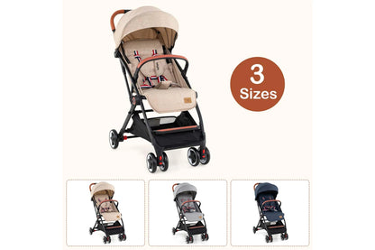 Costway Folding Stroller & Pushchair Pram w/Adjustable Backrest & Footrest & 5-Point Harness Beige