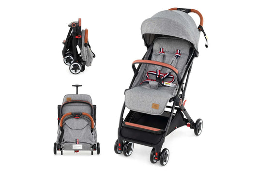 Costway Folding Stroller & Pushchair Pram w/Adjustable Backrest & Footrest & 5-Point Harness Grey