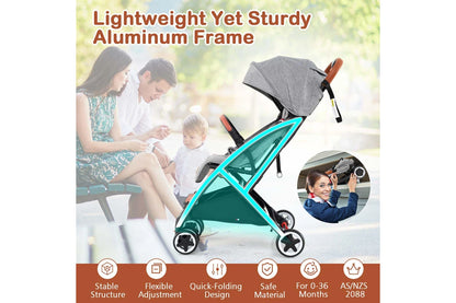 Costway Folding Stroller & Pushchair Pram w/Adjustable Backrest & Footrest & 5-Point Harness Grey