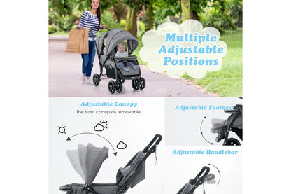 Costway Stroller Tandem Twin Pram Travel Pushchair w/Adjustable Canopy & Footrest & 5-Point Harness & Storage Basket