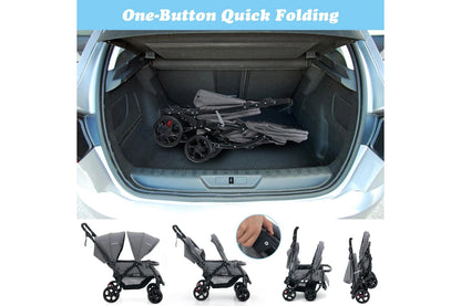Costway Stroller Tandem Twin Pram Travel Pushchair w/Adjustable Canopy & Footrest & 5-Point Harness & Storage Basket