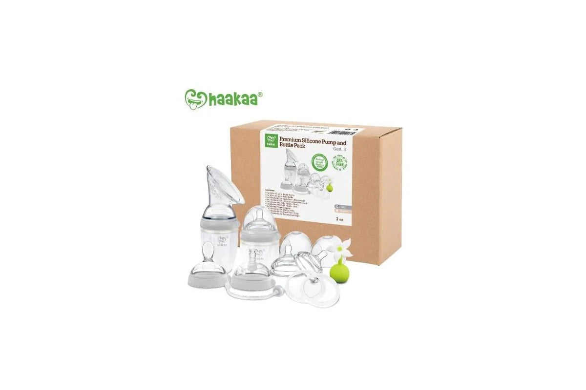 Haakaa Generation 3 Silicone Breast Pump and Bottle Premium Pack - Grey