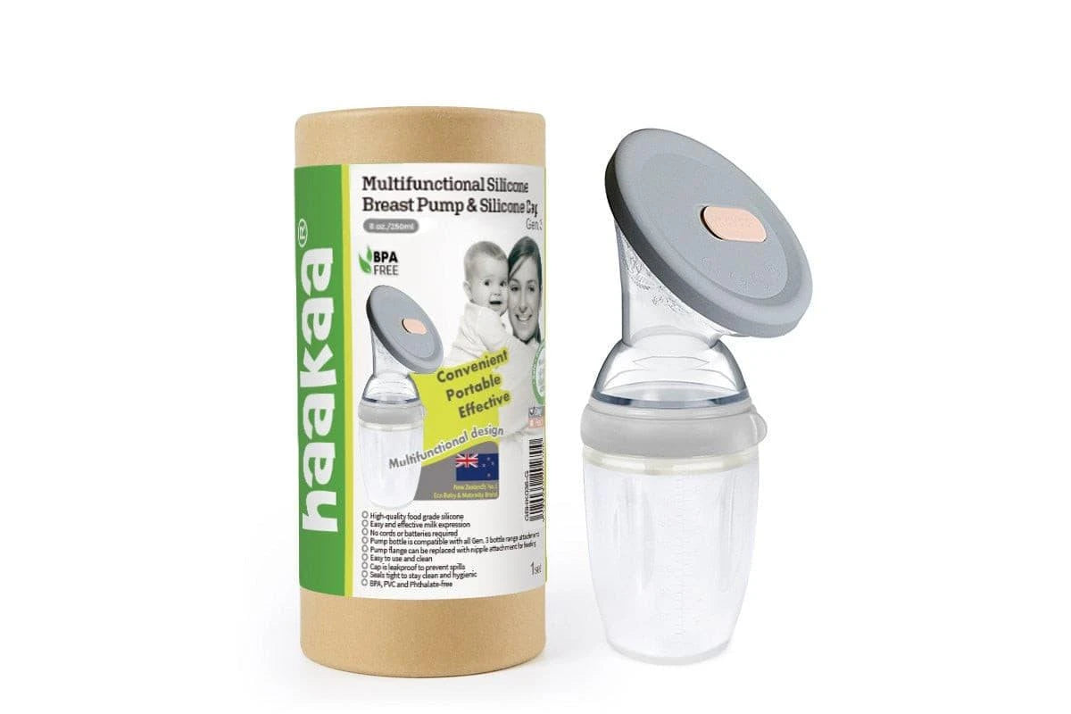 Haakaa Generation 3 250ml Silicone Breast Pump & Silicone Cap Set Grey