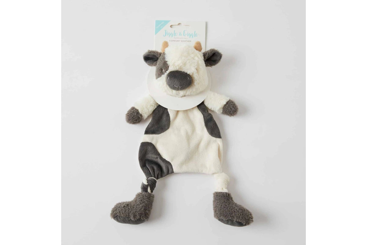 Jiggle & Giggle 30cm Bertie Cow Comforter w Soft Plush Baby 0m+ Charcoal White