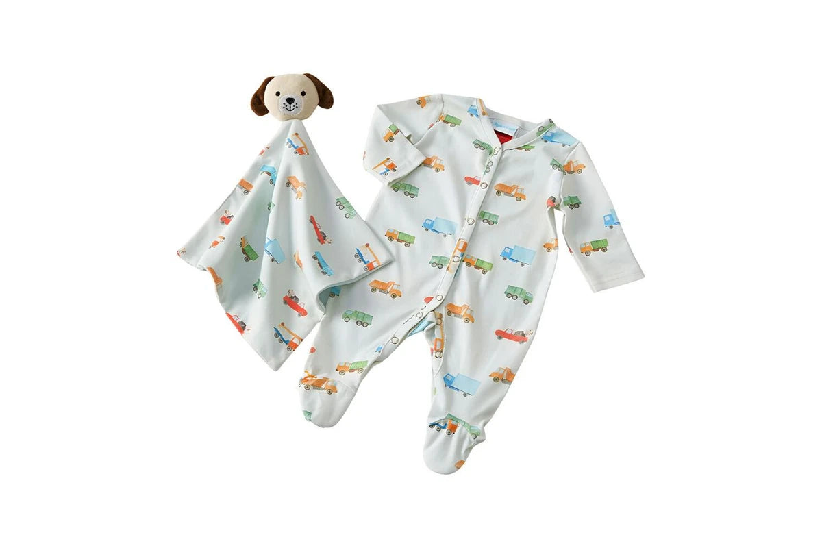 Jiggle & Giggle Baby Trucking Along Romper Comforter 100% Cotton Blue