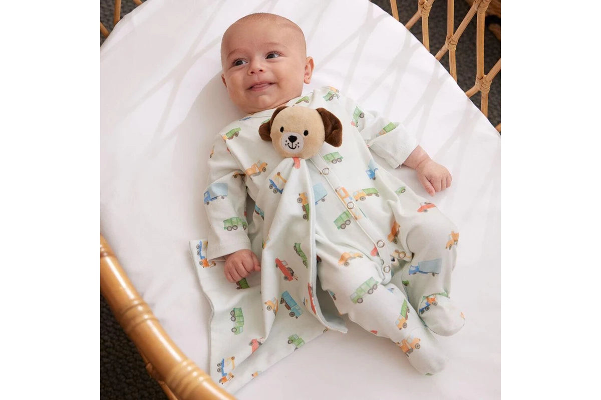 Jiggle & Giggle Baby Trucking Along Romper Comforter 100% Cotton Blue