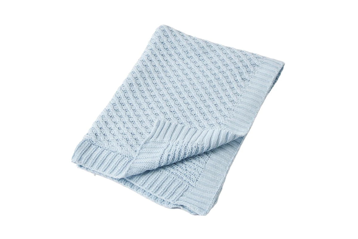 Jiggle & Giggle Cotton Basket Weave Knit Baby Blanket Infant Cuddle Wrap Blue