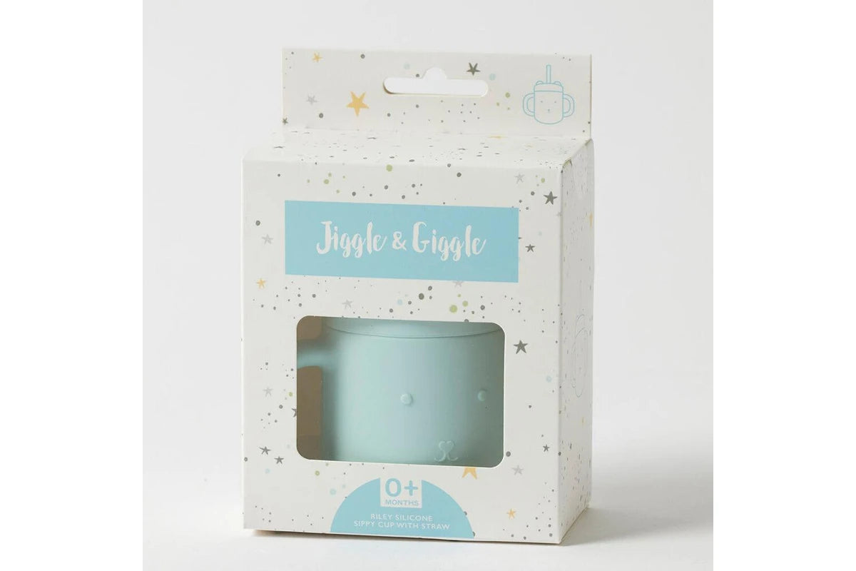 Jiggle & Giggle Riley Silicone Sippy Cup w/ Straw Baby Dinnerware Blue
