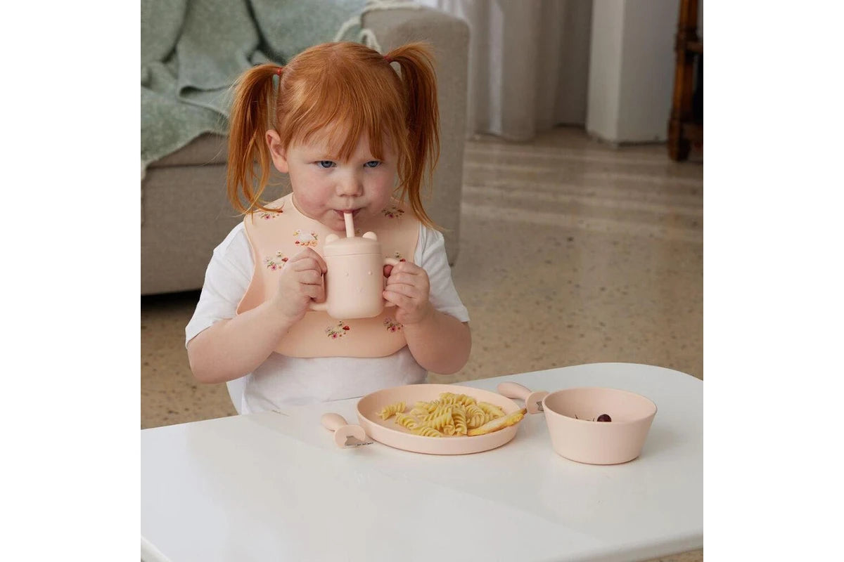 Jiggle & Giggle Riley Silicone Sippy Cup w/ Straw Baby Dinnerware Peach